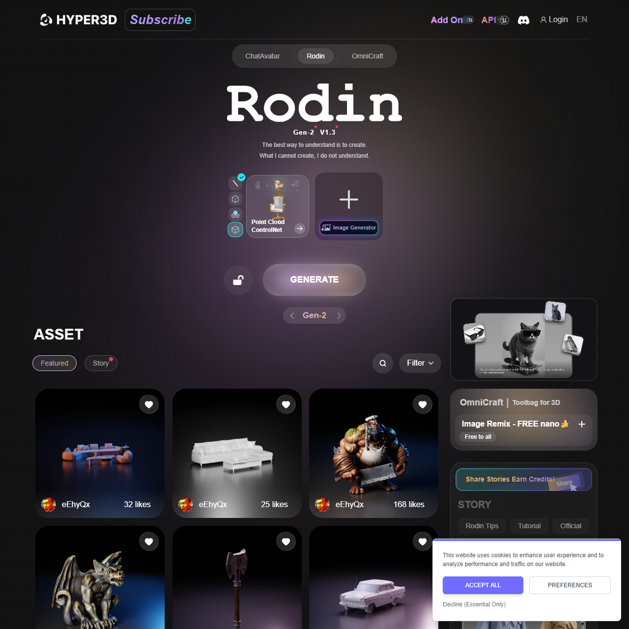 Rodin AI - Free AI 3D Model Generator For Everyone | Instantly Create Stunning 3D Assets, 3D Models, and 3D Objects - Create 3D Designs Powered by AI | Hyper3D